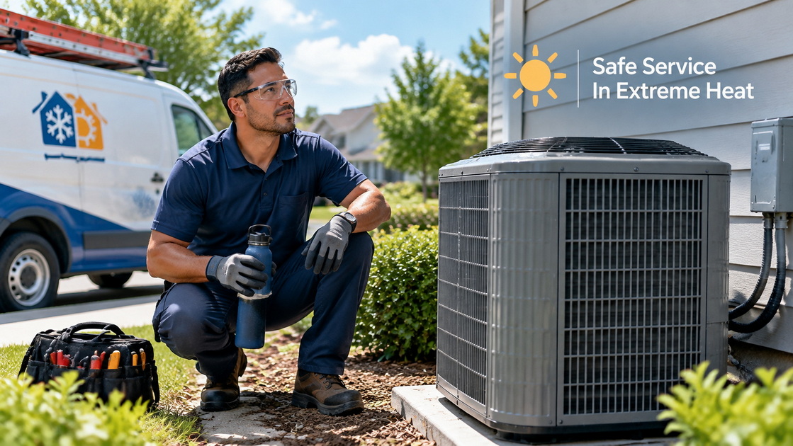 3HVAC Technician Working Safely In Extreme Heat 3HVAC Technician Working Safely In Extreme Heat