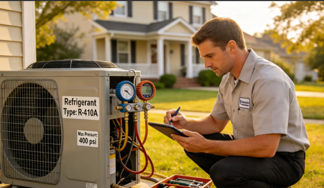 HVAC Technician Inspecting AC Unit HVAC Technician Inspecting AC Unit