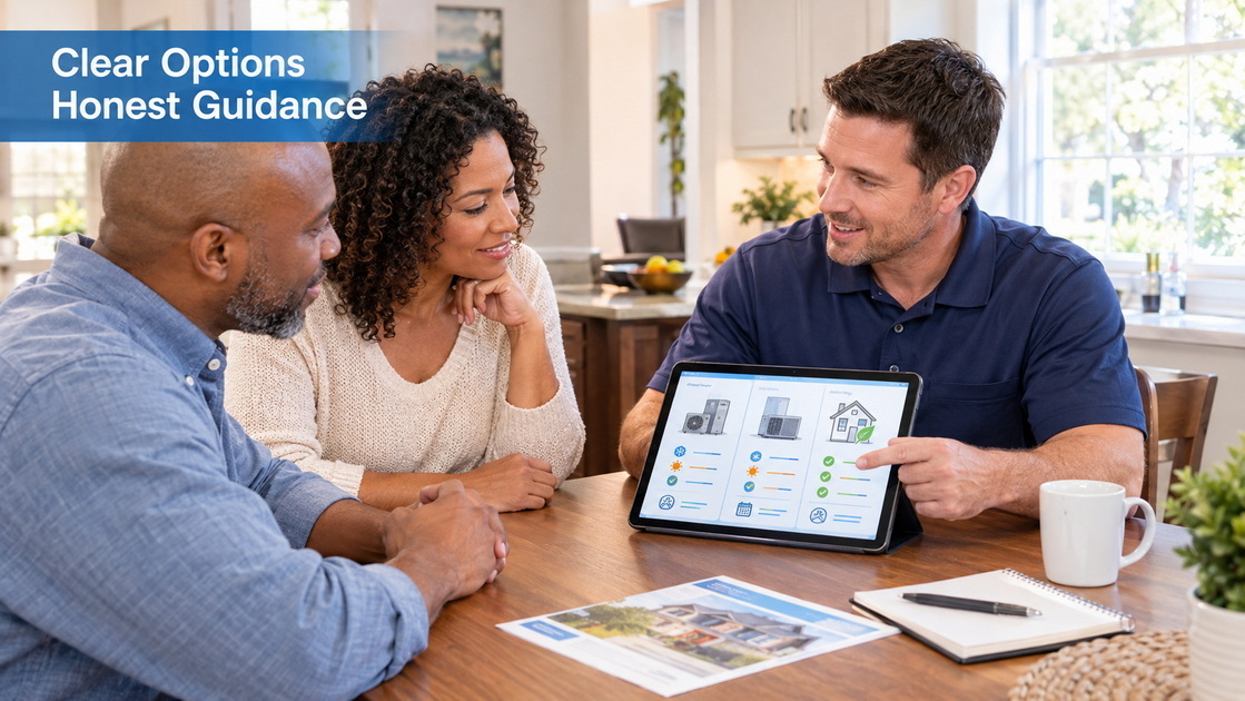 3Homeowner Reviewing HVAC Installation Options 3Homeowner Reviewing HVAC Installation Options