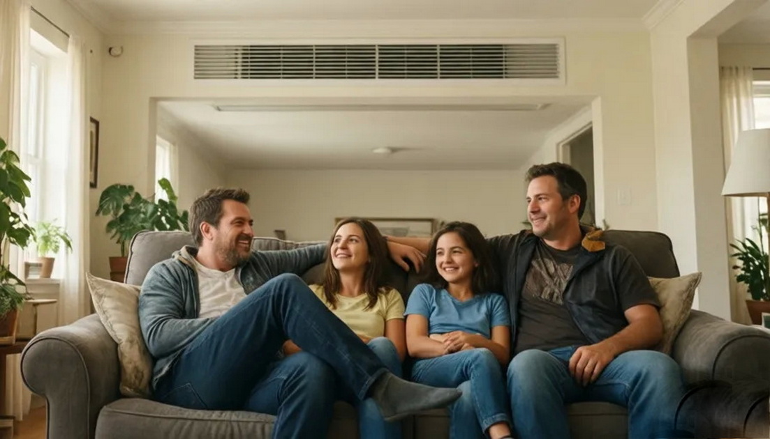 Family Relaxing In Cool Living Room Family Relaxing In Cool Living Room