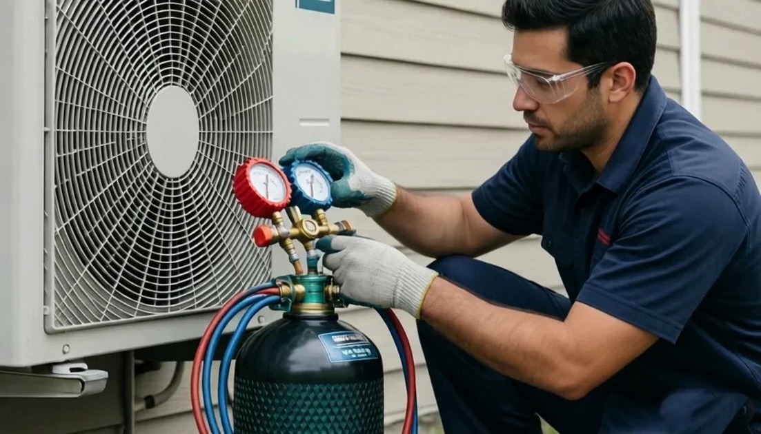 Technician Recovering Refrigerant Technician Recovering Refrigerant