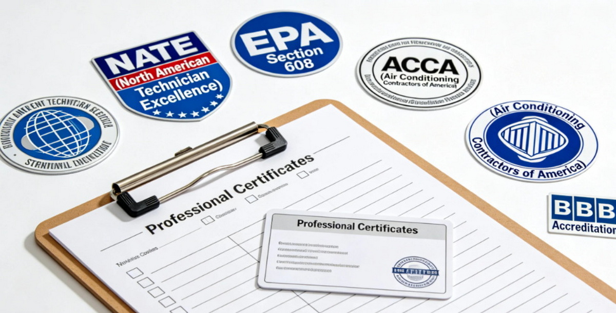 HVAC Certification Badges and Professional Credentials Display HVAC Certification Badges and Professional Credentials Display