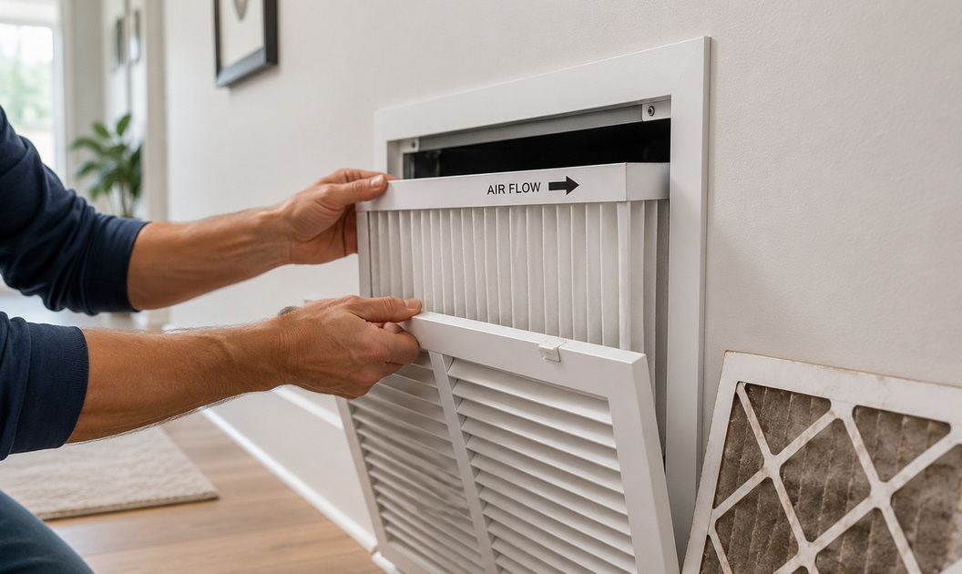 Homeowner Replacing AC Filter