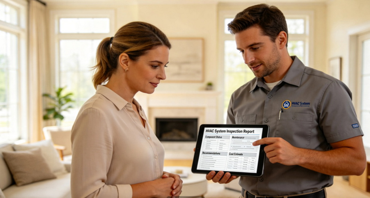 Homeowner Reviewing HVAC Service Document
