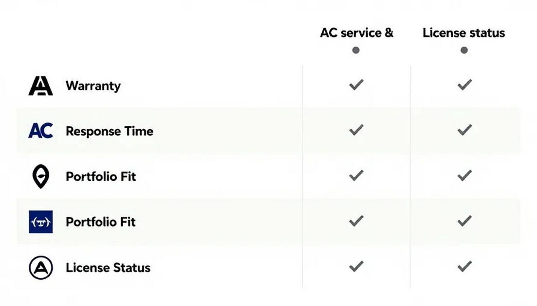 AC Service Vendor Comparison Table