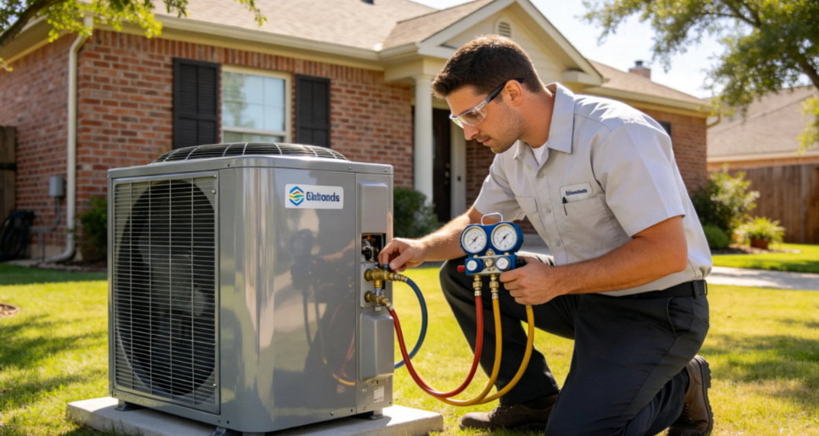 Professional HVAC Technician Installing Modern Air Conditioning Unit Professional HVAC Technician Installing Modern Air Conditioning Unit