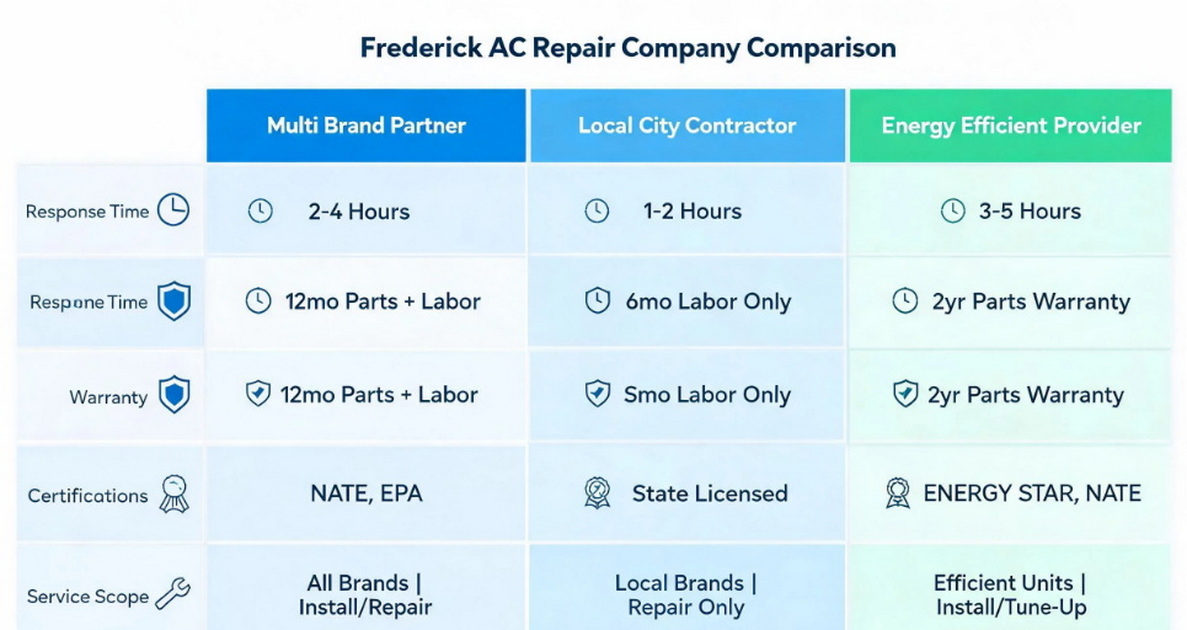AC Repair Provider Comparison Matrix