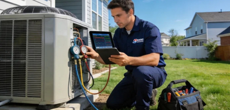 Professional HVAC Technician Diagnosing AC Unit.jpg